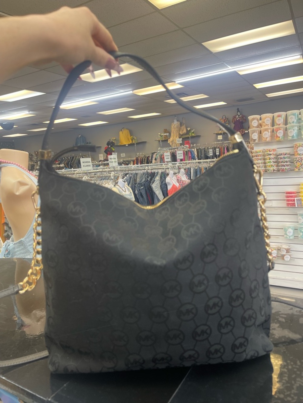 Michael Kors Black MK Logo Shoulder Bag with Tassel - Picture 4 of 7